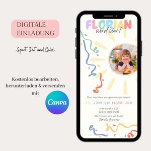 Invitación digital para cumpleaños infantiles, tarjeta electrónica personalizable, invitación para WhatsApp, invitación de cumpleaños móvil, plantilla Canva, invitación boho