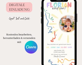 Invitación digital para cumpleaños infantiles, tarjeta electrónica personalizable, invitación para WhatsApp, invitación de cumpleaños móvil, plantilla Canva, invitación boho