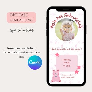 Digital invitation children&#39;s birthday, personalizable e-card WhatsApp invitation, birthday invitation mobile, template Canva, boho invitation