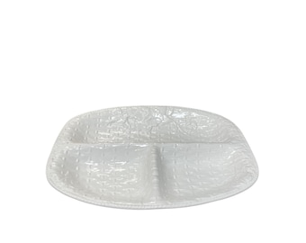 Loucarte Portugal white floral Glazed Basket weave Ceramic large serve tray SKU 9764