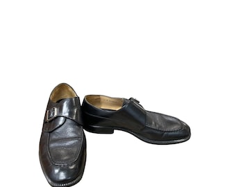 Adolfo メンズ ハンドメイド イタリア製 ブラックレザー モンクストラップ オックスフォードシューズ サイズ12 M SKU 10-578