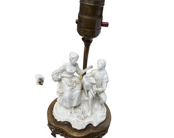 Shepperd Boy VTG Porcelin Brass 10"x5" Figural Lamp Rococo 1930's SKU 9730