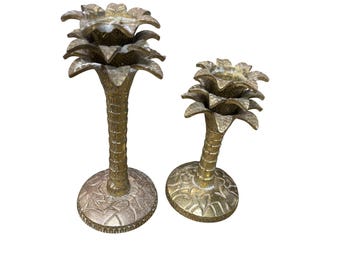 VTG Figural palm tree pair of solid brass candle sticks SKU 9734
