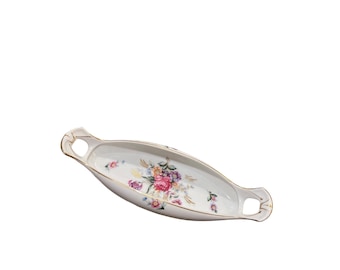 Vintage floral white red blue trinket porcelin dish Sz 3.5"x11"x1.5" SKU 10-248