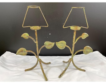 Vintage Set of 2 Green Stem Design Candle Holders SKU 6161