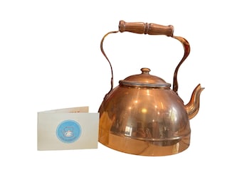 Portugal VTG solid copper tin inside wood handle tea pot SKU 10-149