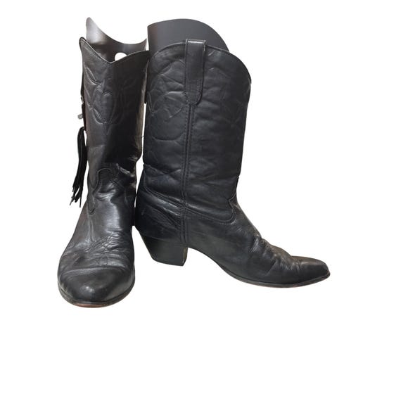 Laredo wms black leather tassled mid calf western cowboy boots sz 10M SKU 10-962
