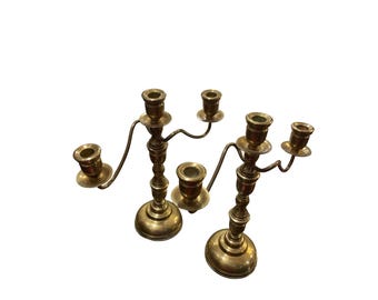 Vintage Solid brass candleabra pair mid cent 17" candle holders SKU 10-261