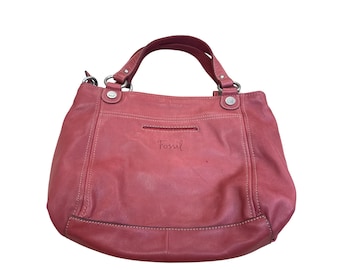 Fossil ヴィンテージ レディース レッドレザー ハンドバッグ クラッチバッグ ダブルハンドル付き SKU8148