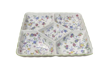 Andrea by Sedak VTG  Corona 13"x11"  floral transfer scalloped serving dish SKU 9763
