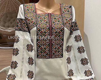White Vyshyvanka Blouse with Hutsul Embroidery, White Cotton Boho Top