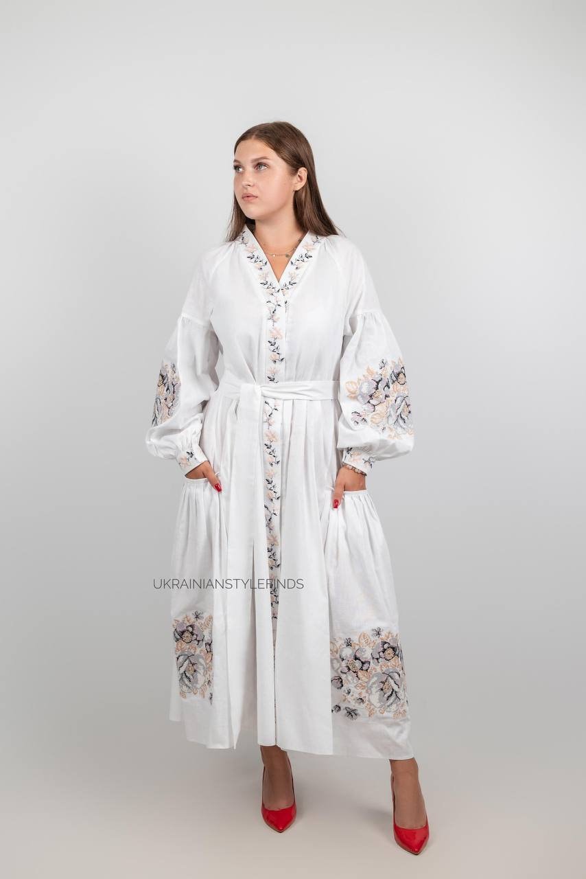 Exclusive Linen Women's Dress From Ukraine: White