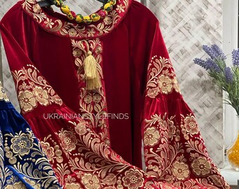 Velvet Blouse with Embroidered Flowers, Bohemian Chic Style