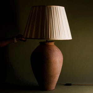 Antique Clay Terracotta Lamp Rustic Handmade Pottery Wabi Sabi Mediterranean Earthenware Vintage Home Decor Table Lighting