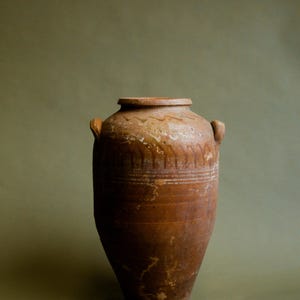 Terracotta Storage Jar Vintage Turkish Earthenware Pot Handmade Rustic Clay Vessel Wabi Sabi Farmhouse Decor Table Shelf Cottagecore Accent
