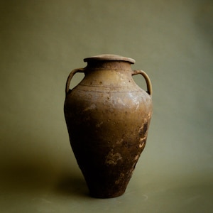 Handcrafted Clay Pot Vintage Grain Storage Jar Terracotta Vessel Rustic Pottery Home Decor Farmhouse Cottagecore Vase Table Shelf Accent Pot