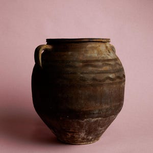 Terracotta Storage Jar Earthy Brown Handmade Clay Pot Vintage Handled Pottery Rustic Home Decor Farmhouse Wabi Sabi Vase Cottagecore Decor