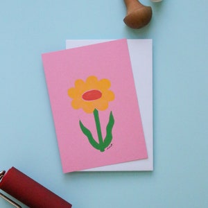 Carte postale simple linogravure "Fleur jaune et orange"