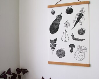 Linogravure "Fruits et légumes"