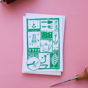 Carte postale simple linogravure "Jardinage"