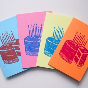 Double linocut postcard Birthday cake image 8