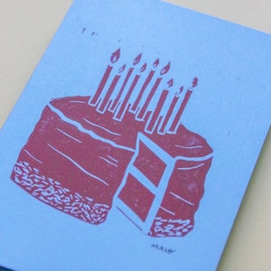 Double linocut postcard Birthday cake image 6