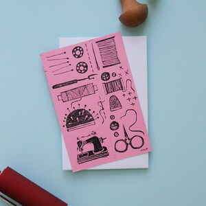 Carte postale simple linogravure "Couture"