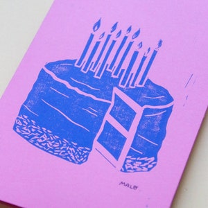 Double linocut postcard Birthday cake image 2