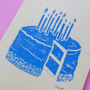 Double linocut postcard Birthday cake image 4