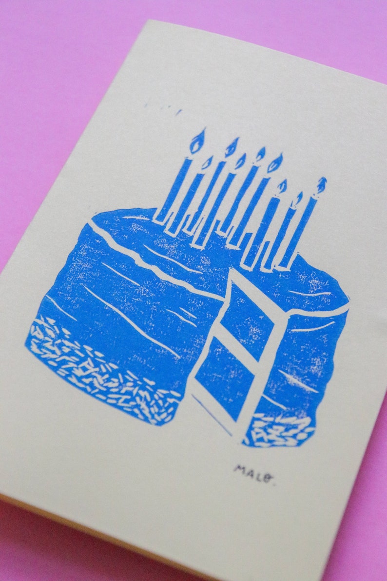 Double linocut postcard Birthday cake image 4