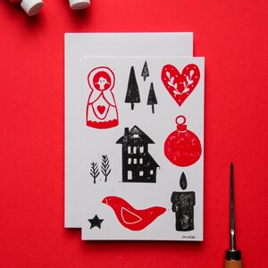 Carte postale simple linogravure "Carte de Noël"