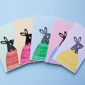 Carte postale simple linogravure "Lapin de Pâques"