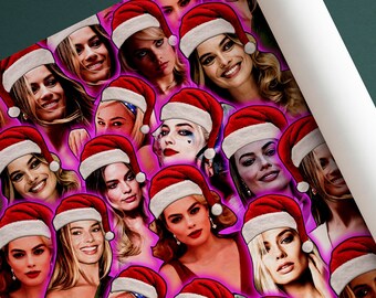 Margot Robbie Geschenkpapier – Weihnachts-Geschenkpapier – Margot Robbie Weihnachtsmann-Geschenkpapier