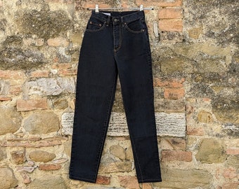 Vintage jaren 1980/1990 Mom jeans van CASUCCI hoge taille zwarte wassing contrast oranje naden maat XS