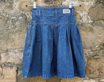 Vintage anni 80 Benetton Type de Nimes mini gonna a ruota in denim con zip frontale taglia XS- donna cowgirl country western pinces