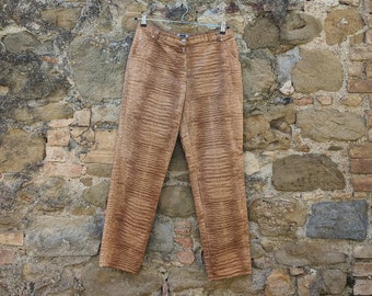 Vintage 90s Per Te de KRIZIA estampado de serpiente pantalones de espera alta sz 48 color beige/arena/oro - animalier, pitón, serpiente, desierto de vaqueros