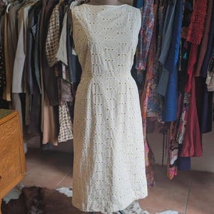 Vintage late 50s Jerry Gilden Spectator midi sangallo lace dress butter yellow lining summer pin up ceremony wedding size L