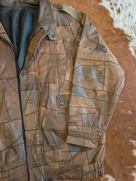 Vintage 90s marble effect patchwork leather bombe… - image 7