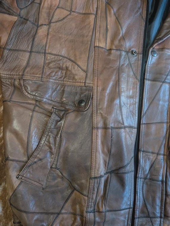 Vintage 90s marble effect patchwork leather bombe… - image 5