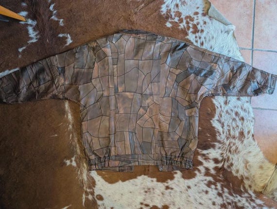 Vintage 90s marble effect patchwork leather bombe… - image 9