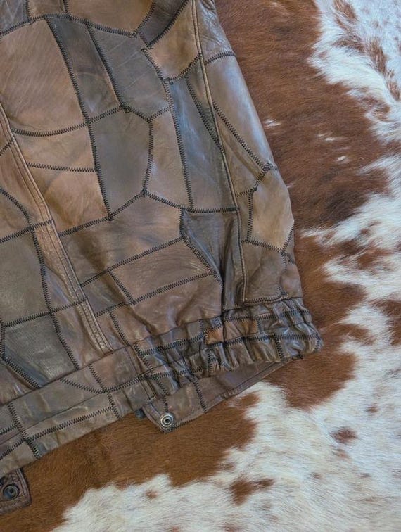 Vintage 90s marble effect patchwork leather bombe… - image 11