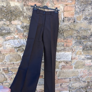 Vintage DEADSTOCK TERGAL 70s FLARE pantalones marrón oscuro cintura alta sz 36/38 con etiqueta original hippie, boho imagen 3