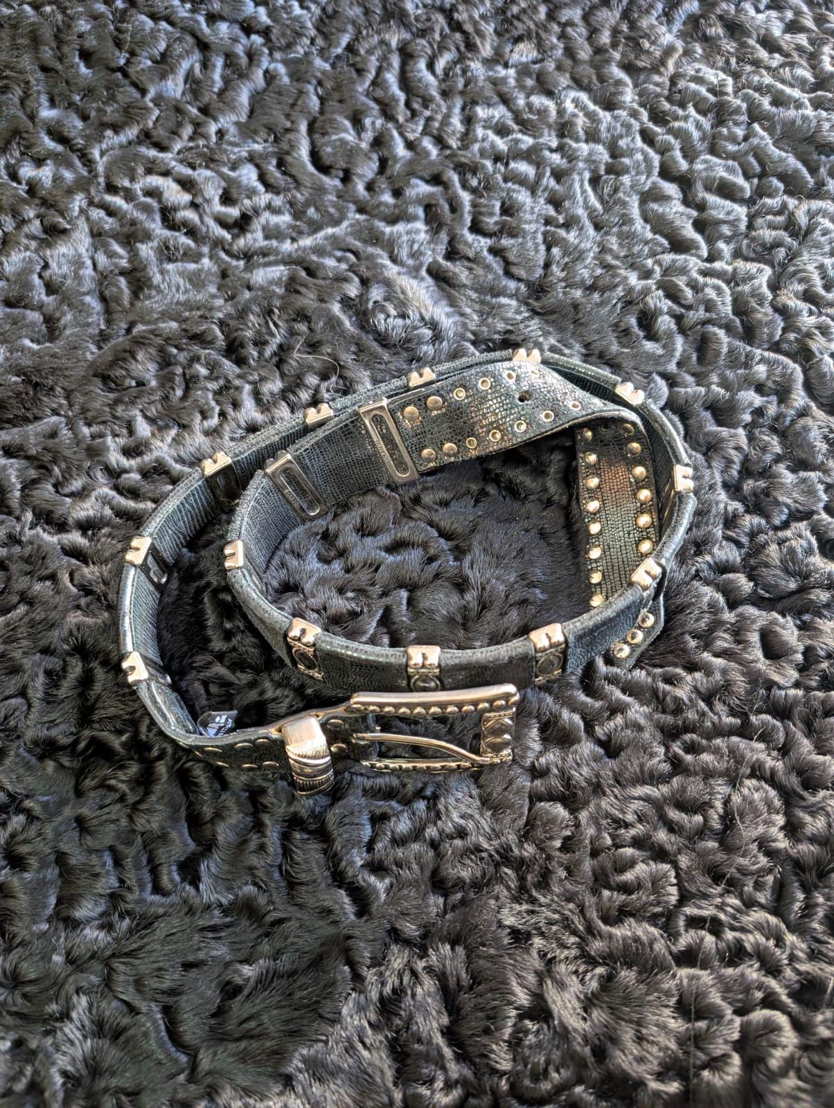 Nw Vintage Nanni Italy Studded Concho Leather Belt Jeweled Buckle Boho Western Western Leather Concho Belt with Silver Tone Studs Vintage  main image 2