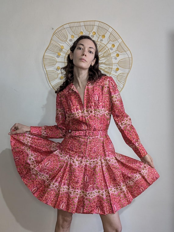 pink and green floral mini dress Miss Circle Mackenzie Green and Pink Floral Print Halter Linen Mini Dress XL main image 1