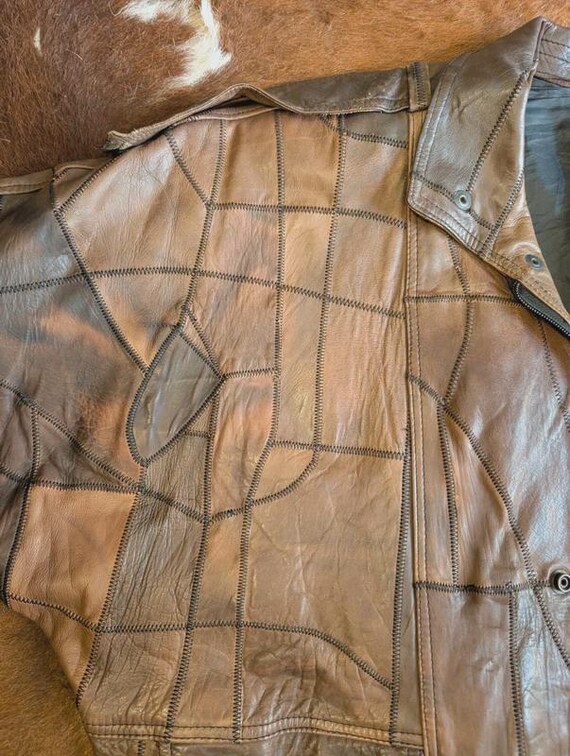 Vintage 90s marble effect patchwork leather bombe… - image 6