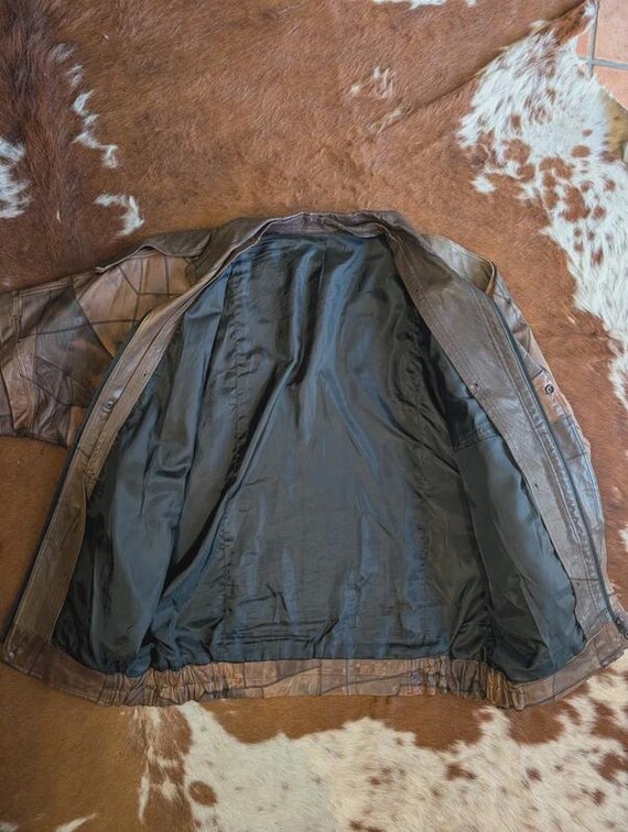 Vintage 90s marble effect patchwork leather bombe… - image 8