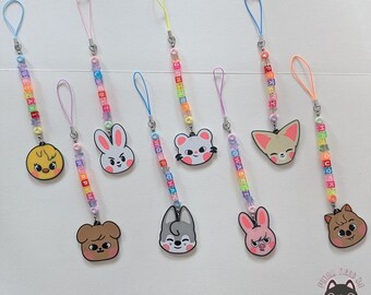 Llavero con cuentas para teléfono de Skzoo con nombre / Llavero de Stray Kids / Impresión 3D / Llavero Kawaii / Accesorio Kpop / Llavero Kpop / Merchandising de SKZ / Regalo Kpop