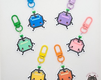 Junimo keychain inspired in Stardew Valley, 3d design, 3d printing, cozy videogame charm, game accessories, kawaii keyring, Pixel Art, PLA