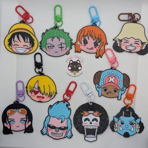 Porte-clés chibi une pièce | Luffy, Zoro, Nami, Usopp, Sanji, Chopper, Robin, Franky, Brook, Jinbe | Charm kawaii | Cadeau Manga | Impression 3D