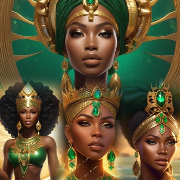 4 African American Queens, Sublimation designs, Black Women,  Transparent PNG, Clip Art, Instant Download, Sea Goddess, T-shirt, Canvas